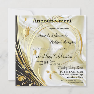 Noir avec or sur Faire-part de soie Champagne