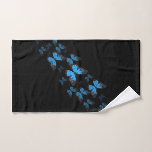 Noir avec papillons bleus (Serviette à main)