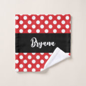 Noir avec Pois blancs rouges Personnalisé (Gant de toilette)