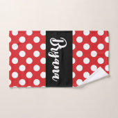 Noir avec Pois blancs rouges Personnalisé (Serviette à main)