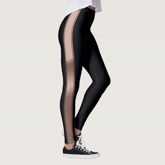 Noir avec Rose Gold Foil Stripes Leggings (Droite)