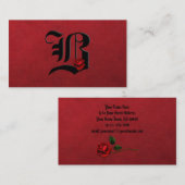 Noir avec Roses Rouges Initiales B Carte de visite (Devant / Derrière)