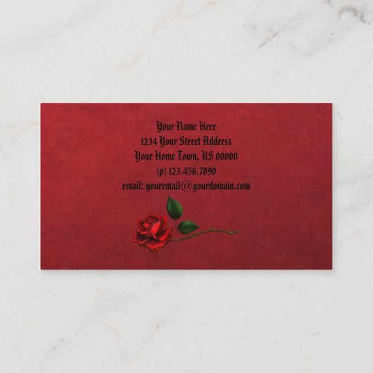 Noir avec Roses Rouges Initiales Un Carte de visit (Dos)