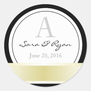 Noir avec ruban or et autocollant mariage monogram
