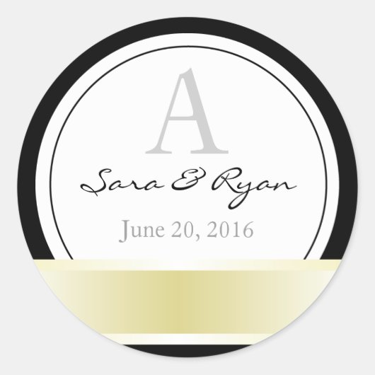 Noir avec ruban or et autocollant mariage monogram (Devant)
