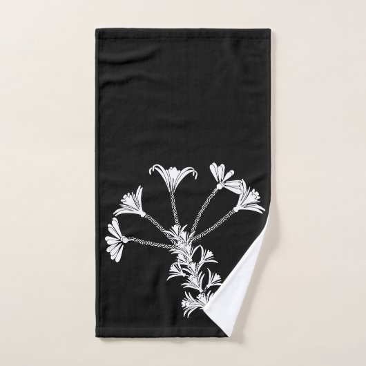 Noir Avec Serviette Florale Blanche (Serviette à main)