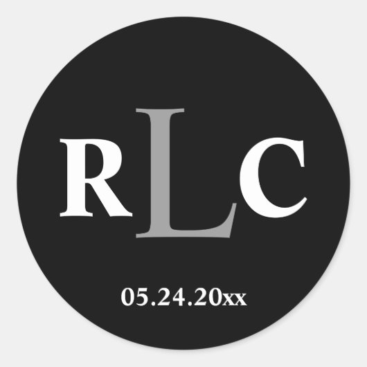 Noir blanc 3 monogramme initial étiquette mariage (Devant)