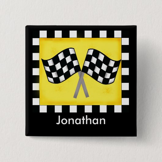 Noir Blanc À damiers Drapeau Jaune Nom Badge (Devant)