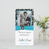 Noir, Blanc, Aqua Snowflakes Mariage Carte photo (Debout devant)