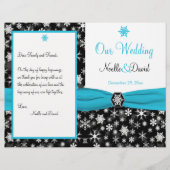 Noir, Blanc, Aqua Snowflakes Programme de mariage (Devant)
