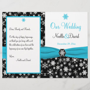 Noir, Blanc, Aqua Snowflakes Programme de mariage