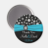 Noir, Blanc, Aqua Snowflakes Wedding Favor Magnet (Recto/Verso)
