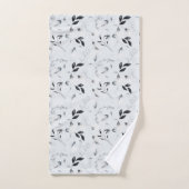 Noir blanc argenté gris floral Feuille chic (Serviette à main)