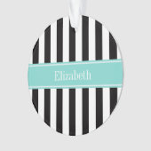 Noir blanc bande Turquoise Nom du ruban Monogramme (devant)