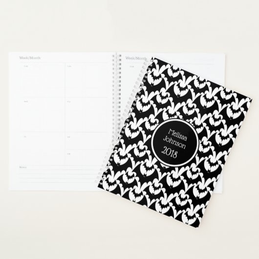Noir & Blanc Bats Horreur Motif Nom Personnaliser (Devant avec enveloppe)