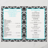 Noir Blanc Bleu Damas Coeurs Programme de mariage (Dos)