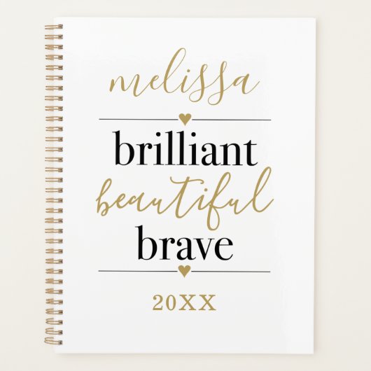 Noir Blanc brillant Beau Brave Nom du script (Devant)