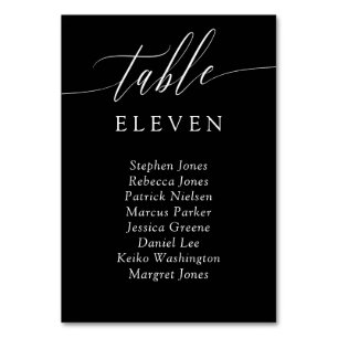 Noir Blanc Calligraphie Numéro de table Noms invit