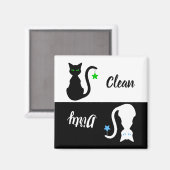 Noir/Blanc Chat Nettoyer Lave-vaisselle Magnet (Recto/Verso)
