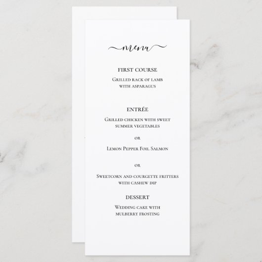 Noir Blanc Classiques Élégant Monogramme Menu Mari (Devant / Derrière)