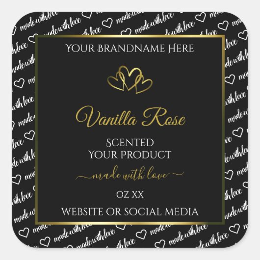 Noir Blanc Cloud Produit Étiquette Coeurs d'or (Devant)