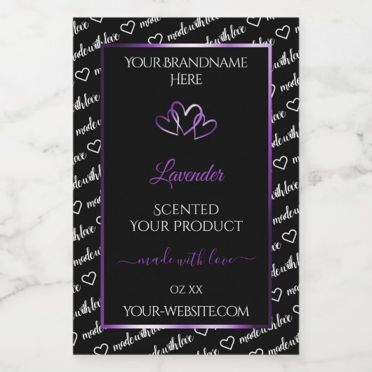 Noir Blanc Cloud Produit Étiquette Coeurs pourpres (Étiquettes simples)