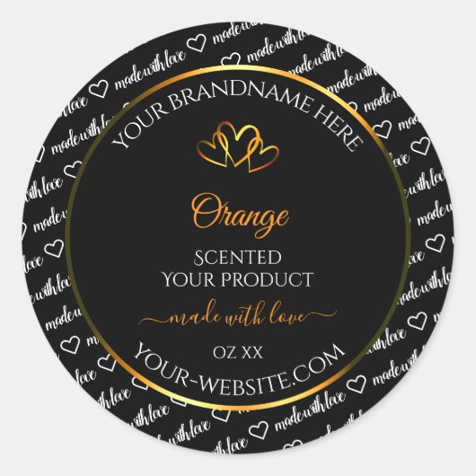 Noir Blanc Cloud Produit Étiquette Orange Coeurs (Devant)