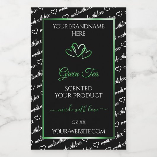 Noir Blanc Cloud Produit Étiquettes Coeurs verts (Étiquettes simples)