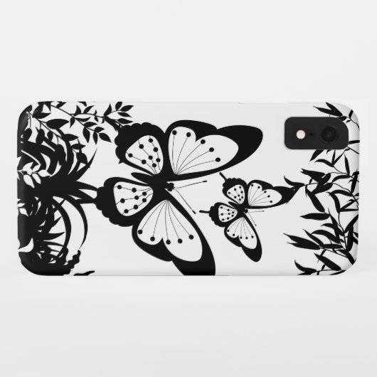 Noir, Blanc, coque iphone de papillons, (Dos (Horizontal))