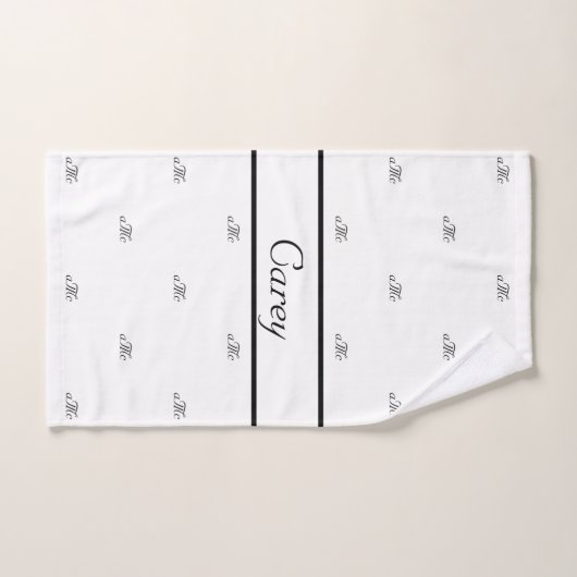 Noir blanc couples monogramme motif nom script (Serviette à main)