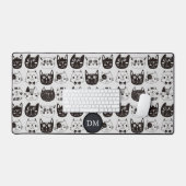 Noir Blanc Crazy Cat Face Monogramme (Clavier et souris)