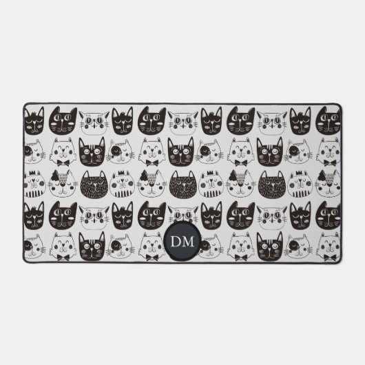 Noir Blanc Crazy Cat Face Monogramme (Recto)