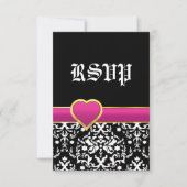 Noir blanc damas chaud coeur rose mariage RSVP (Devant)