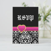 Noir blanc damas chaud coeur rose mariage RSVP (Debout devant)
