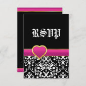 Noir blanc damas chaud coeur rose mariage RSVP (Devant / Derrière)