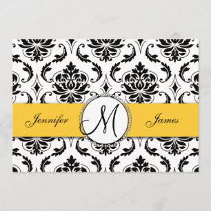 Noir blanc Damas Faire-part de mariage jaune