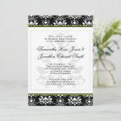 Noir & Blanc Damas Green Accent Wedding Invitation (Debout devant)