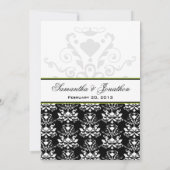 Noir & Blanc Damas Green Accent Wedding Invitation (Dos)