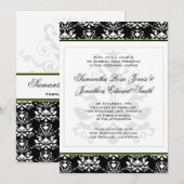 Noir & Blanc Damas Green Accent Wedding Invitation (Devant / Derrière)