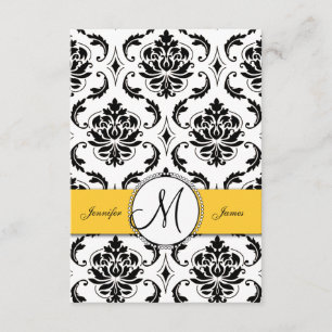 Noir Blanc Damas Mariage Jaune RSVP