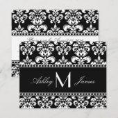 Noir Blanc Damas Monogramme Mariage Cartes RSVP (Devant / Derrière)