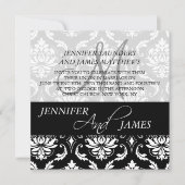 Noir Blanc Damas Monogramme Mariage Invitations (Devant)