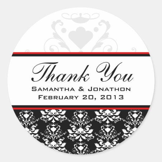 Noir & Blanc Damas Rouge Accent Mariage Étiquettes (Devant)