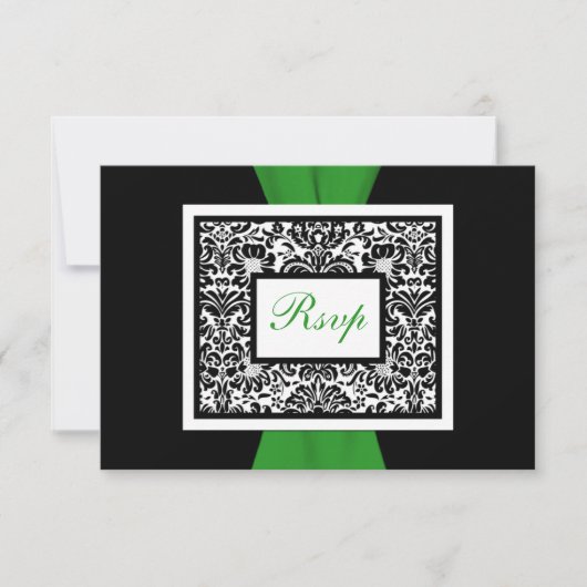 Noir blanc Damas vert IMPRIMÉ RIBBON RSVP (Devant)