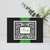 Noir blanc Damas vert IMPRIMÉ RIBBON RSVP (Debout devant)