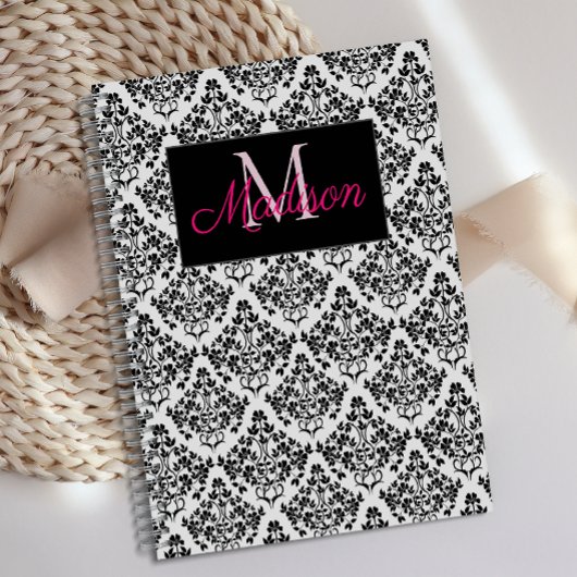 Noir Blanc Damask mignonne Girly Monogramme tendan