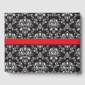 Noir Blanc Damask Red Stripe Mariage Livre d'invit (Verso)