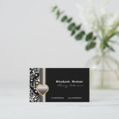 Noir blanc damassé argent gris coeur carte de visi (Debout devant)