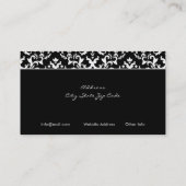 Noir blanc damassé argent gris coeur carte de visi (Dos)