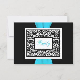 Noir, Blanc, Damassé Bleu avec Ruban FAUX RSVP